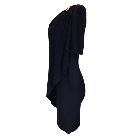 Roberto Cavalli Black Rhinestone Embellished One Shoulder Jersey Dress