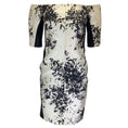 Load image into Gallery viewer, J. Mendel Champagne / Black Lambskin Leather Trimmed Off-the-Shoulder Jacquard Dress