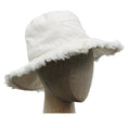 Load image into Gallery viewer, Prada White Triangle Logo Embroidered Wide Brimmed Cotton Drill Bucket Hat with Fringe