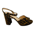 Load image into Gallery viewer, Prada Light Brown / Black Animal Print Chunky Heel Suede Platform Sandals