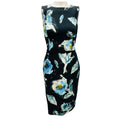 Load image into Gallery viewer, Oscar de la Renta Black / Light Blue Multi Painted Poppies Printed Silk Canvas Dress with Belt