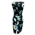 Load image into Gallery viewer, Oscar de la Renta Black / Light Blue Multi Painted Poppies Printed Silk Canvas Dress with Belt