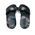 Load image into Gallery viewer, Chanel Black Patent Leather Sandals with Wood Sole and CC Logo Buckle