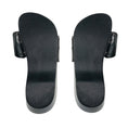 Load image into Gallery viewer, Chanel Black Patent Leather Sandals with Wood Sole and CC Logo Buckle