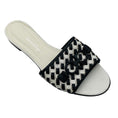 Load image into Gallery viewer, Salvatore Ferragamo Black / White Rhodes Logo Buckle Woven Leather Flat Slide Sandals