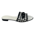 Load image into Gallery viewer, Salvatore Ferragamo Black / White Rhodes Logo Buckle Woven Leather Flat Slide Sandals