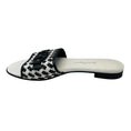 Load image into Gallery viewer, Salvatore Ferragamo Black / White Rhodes Logo Buckle Woven Leather Flat Slide Sandals