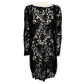 Load image into Gallery viewer, Ralph Lauren Black Label Black Long Sleeved Embroidered Floral Lace Cocktail Dress with Leather Trim
