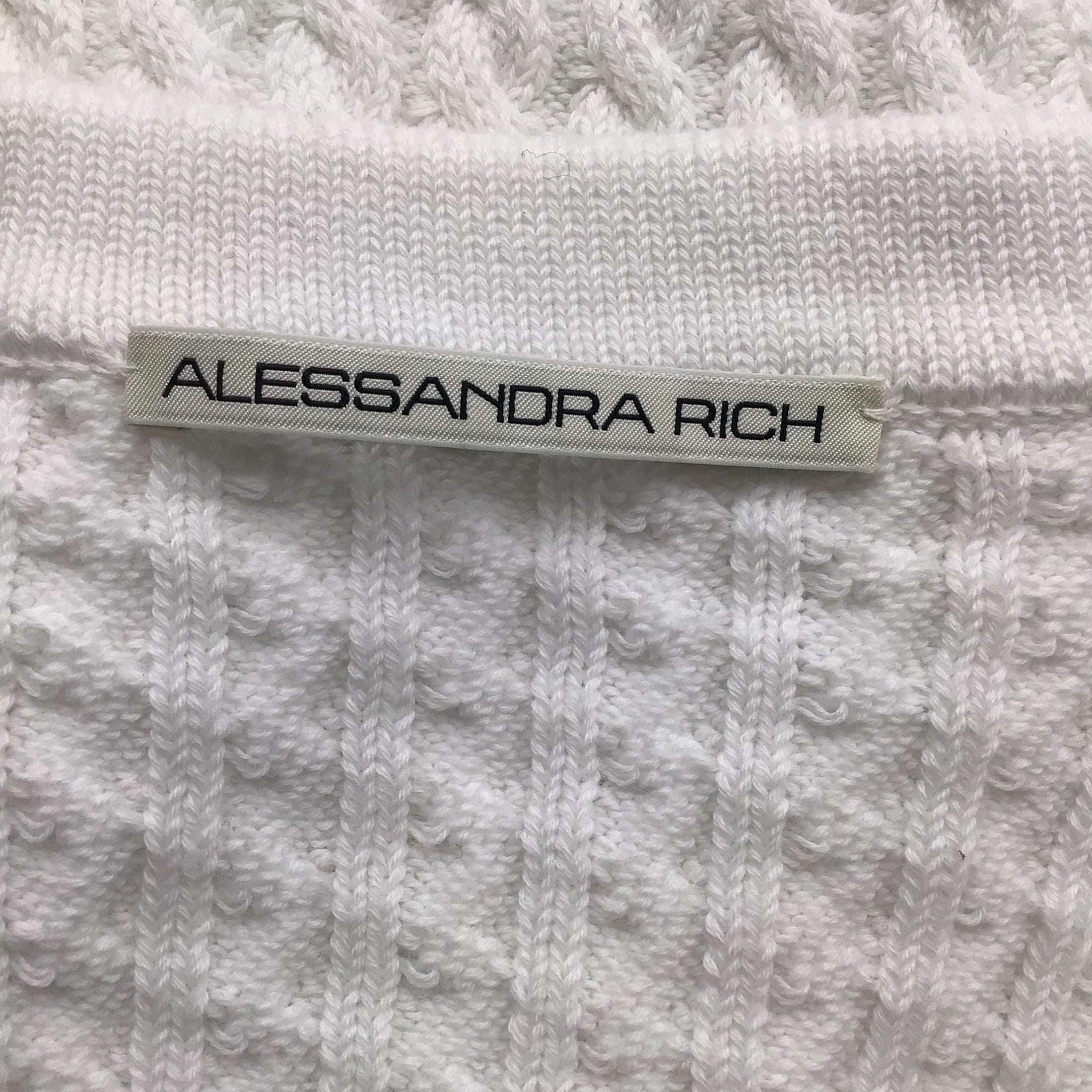 Alessandra Rich White Pearl Buttoned Cable Knit Cardigan Sweater