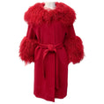 Load image into Gallery viewer, Fleurette Red Wool Belted Coat with Tibetan Lamb Collar
