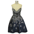 Load image into Gallery viewer, Carolina Herrera Navy Blue / White / Black Floral Embroidered Strapless A-Line Silk Dress