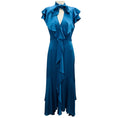 Load image into Gallery viewer, Peter Pilotto Blue Ruffled Tie Neck Satin Maxi Dress
