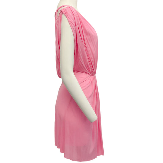 Rick Owens Pop Pink Draped Cut Out Shoulder Dress