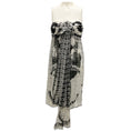 Load image into Gallery viewer, Chanel Ivory / Black 2010 Camellia CC Logo Print Strapless Silk Chiffon Dress