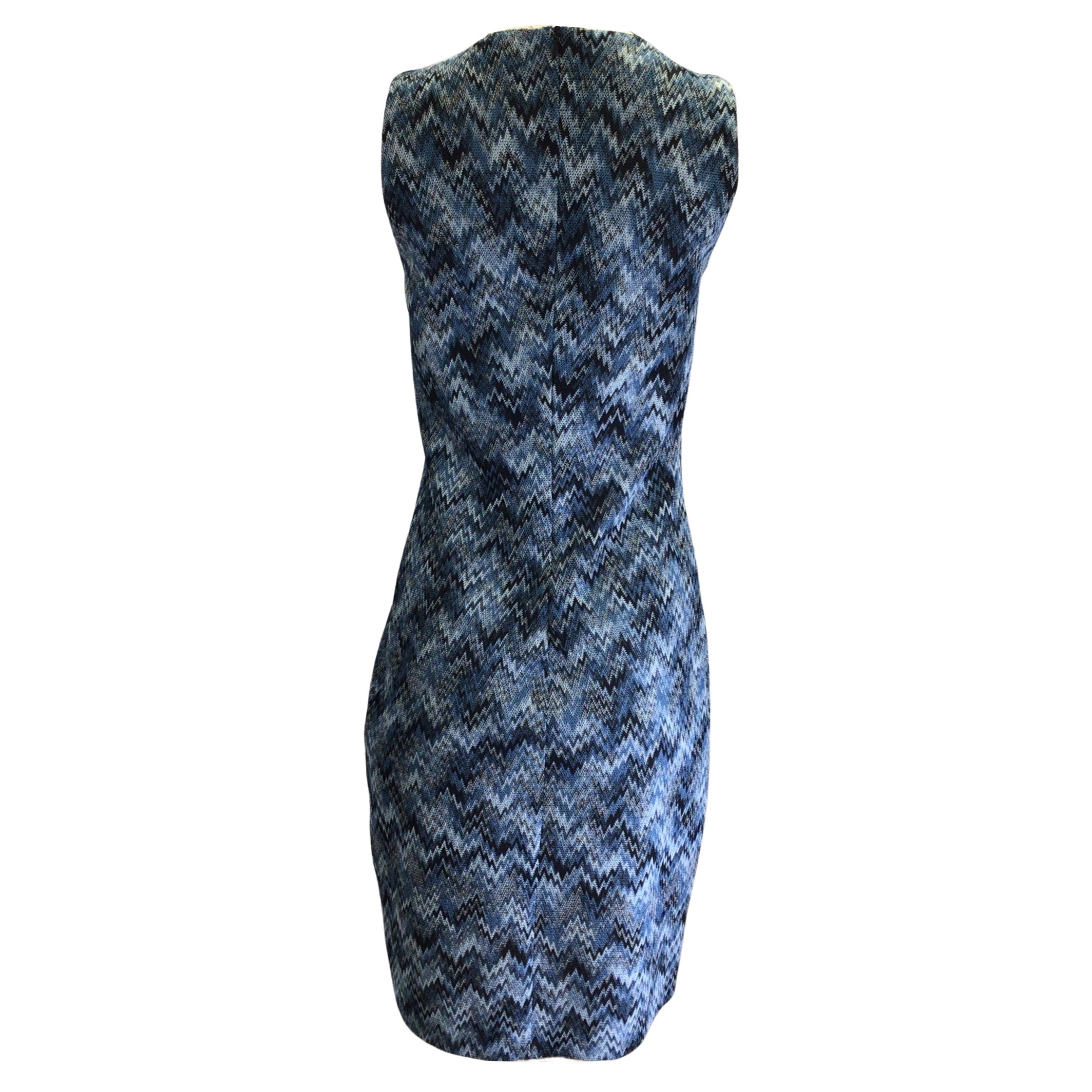 Missoni Blue Multi Chevron Patterned Sleeveless V-Neck Knit Dress