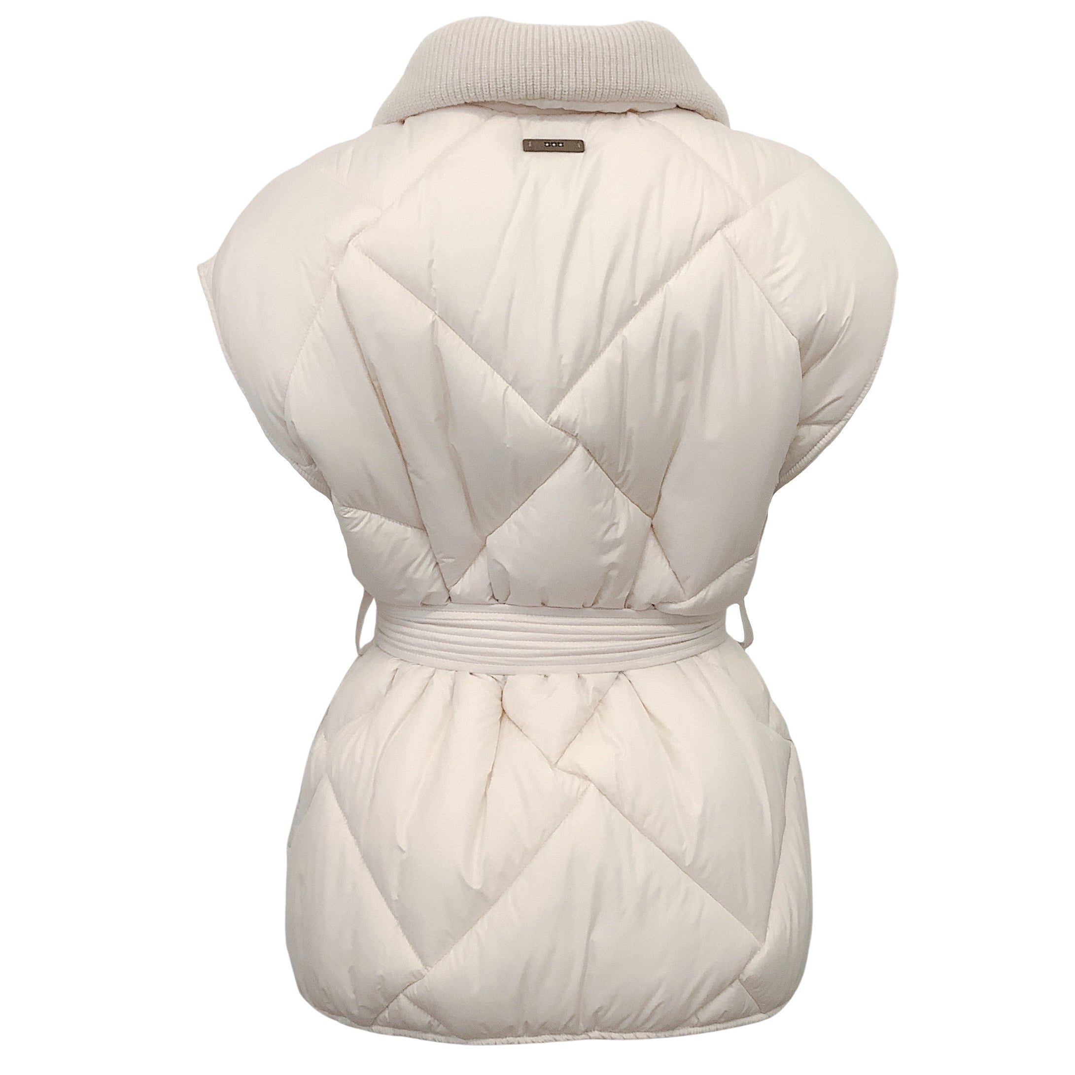 Peserico White Belted Puffer Vest with Monili