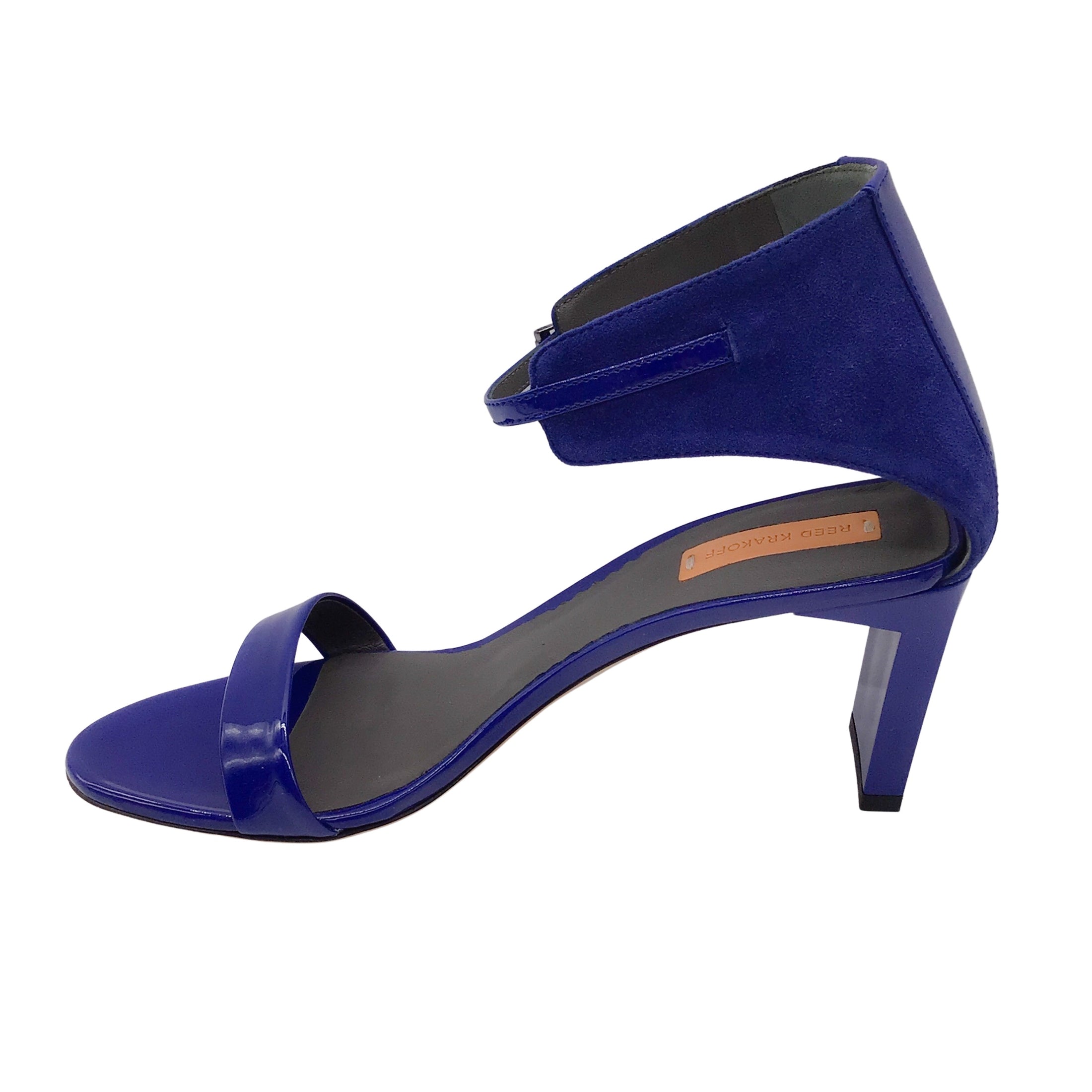 Reed Krakoff Blue Patent Leather and Suede Block Heel Sandals