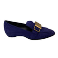 Load image into Gallery viewer, Tod's Purple / Gold Buckle Suede Loafers Flats