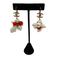 Load image into Gallery viewer, Chanel Red Faux Pearl and Shell Dangle Drop CC Logo Earrings