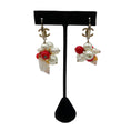 Load image into Gallery viewer, Chanel Red Faux Pearl and Shell Dangle Drop CC Logo Earrings
