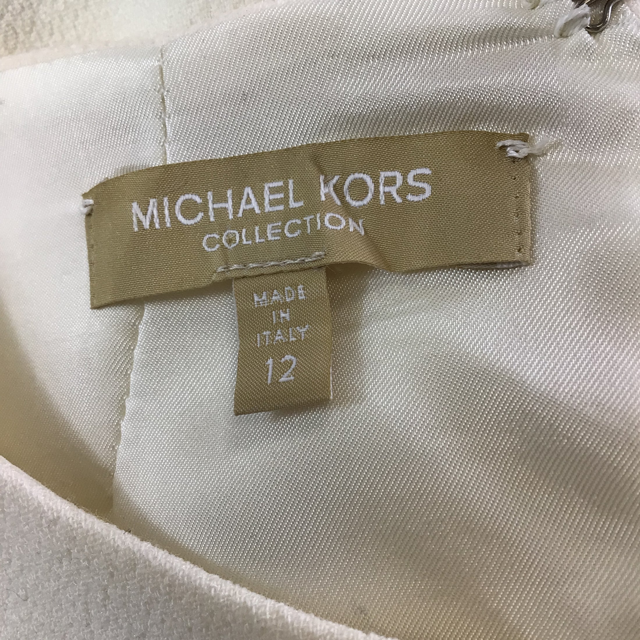 Michael Kors Collection Ivory / Gold Button Detail Sleeveless Wool Crepe Dress