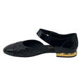 Load image into Gallery viewer, Chanel Black / Gold CC Logo Quilted Lambskin Patent Cap Toe Mary Jane Ballerina Flats
