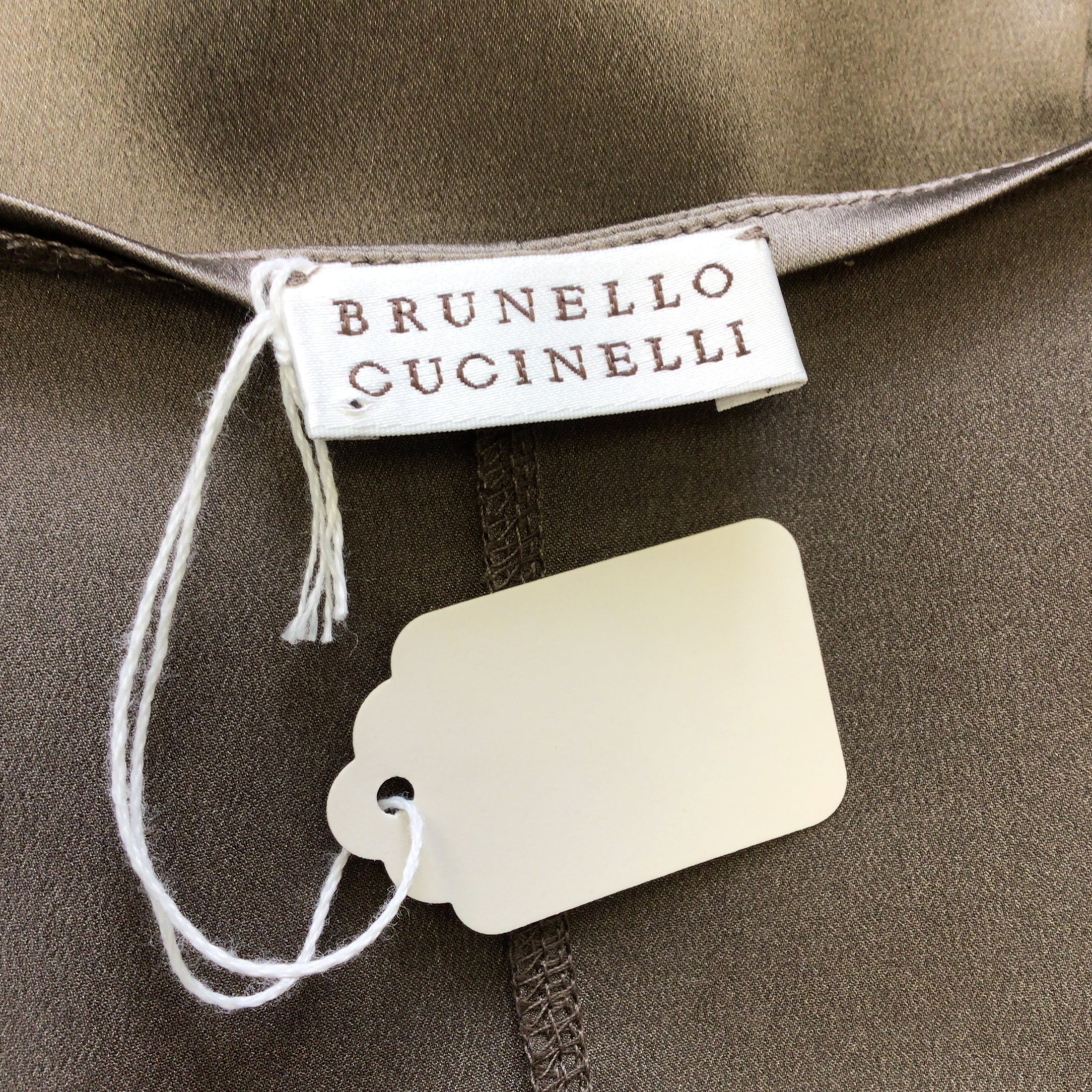 Brunello Cucinelli Taupe Sleeveless V-Neck Silk Blouse