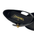 Load image into Gallery viewer, Chanel Black / Gold CC Logo Quilted Lambskin Patent Cap Toe Mary Jane Ballerina Flats