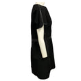 Load image into Gallery viewer, Valentino Black Lambskin Leather Trimmed Wool Crepe Mini Dress with Belt