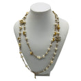 Load image into Gallery viewer, Chanel 2018 CC Logo Pearl Embellished Long Gold Chain Necklace with Camellias