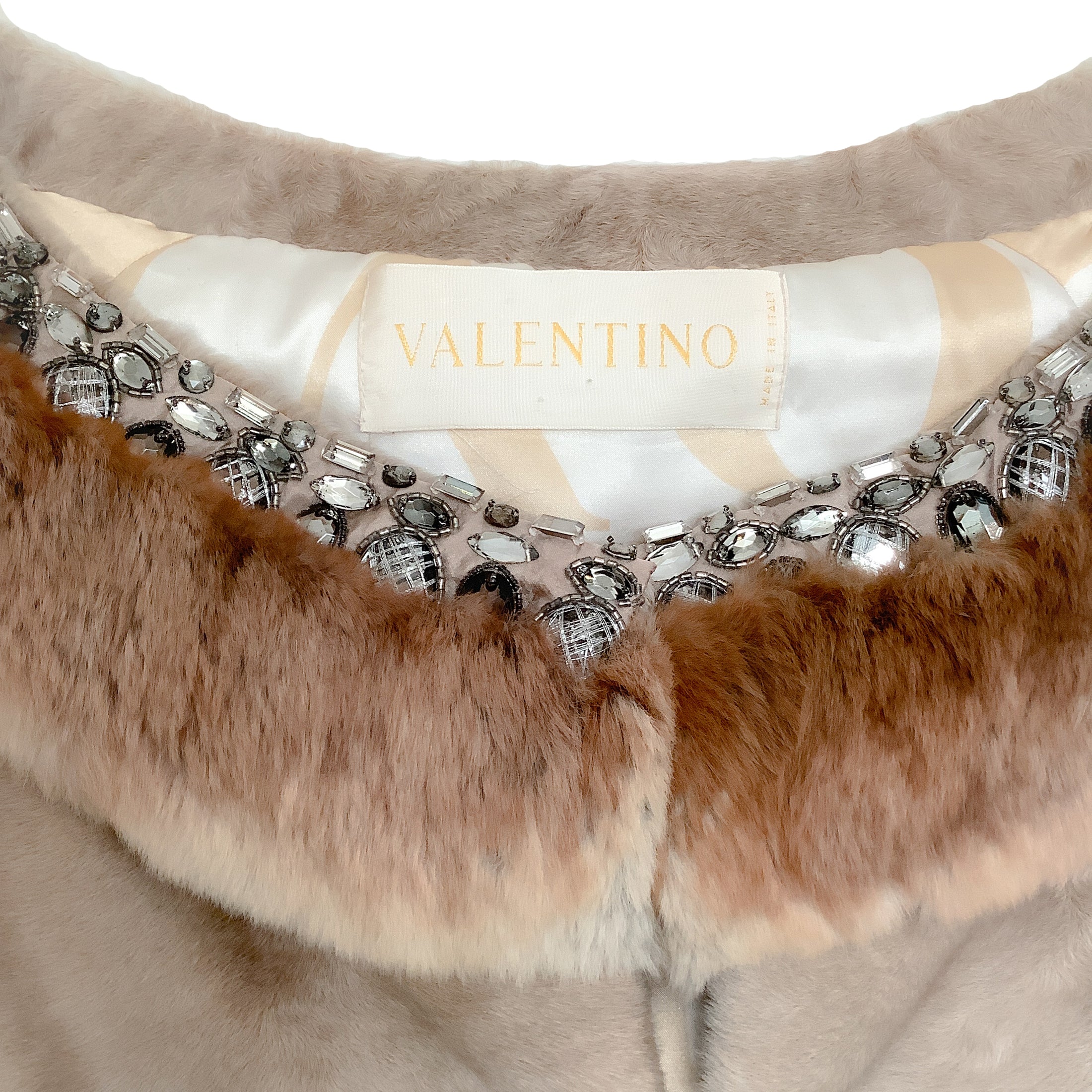 Valentino Beige Broadtail Chinchilla Cropped Jacket with Jewel Embellished Neckline