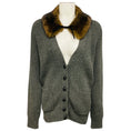 Load image into Gallery viewer, Saint Laurent Grey Faux Fur Collared Camel Hair Knit Cardigan Sweater