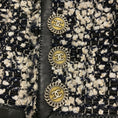 Load image into Gallery viewer, Chanel 2005 Navy Blue / White / Black Lambskin Leather Trimmed Fringed Houndstooth Metallic Tweed Jacket with CC Logo Buttons