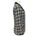 Load image into Gallery viewer, Chanel 2005 Navy Blue / White / Black Lambskin Leather Trimmed Fringed Houndstooth Metallic Tweed Jacket with CC Logo Buttons