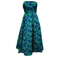 Load image into Gallery viewer, Mac Duggal Blue / Green Floral Jacquard Strapless A-Line Flared Midi Cocktail Dress