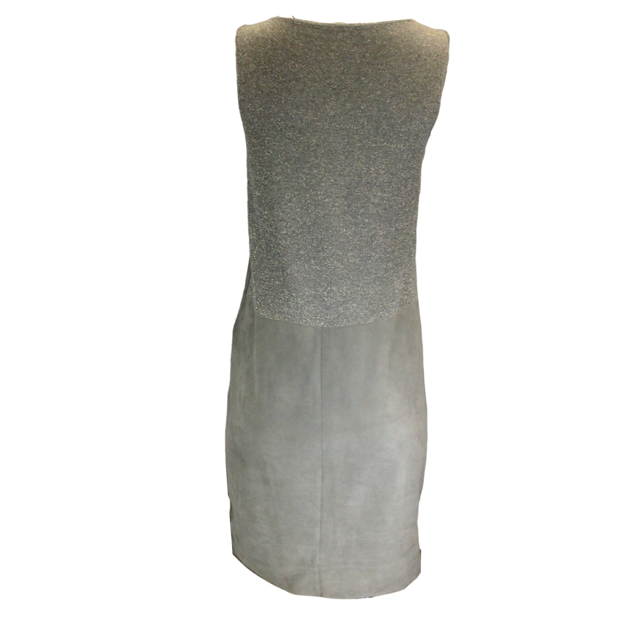Fabiana Filippi Grey Sleeveless Suede Leather and Metallic Knit Dress