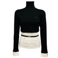 Load image into Gallery viewer, Elisabetta Franchi Black / White Viscose Knit Turtleneck Sweater Top with Cotton Poplin Hem and Belt