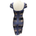 Load image into Gallery viewer, Herve Leger Blue / Taupe Cap Sleeved Stretch Knit Bandage Cocktail Dress