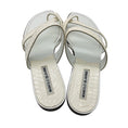 Load image into Gallery viewer, Manolo Blahnik White Python Skin Leather Flat Slide Sandals