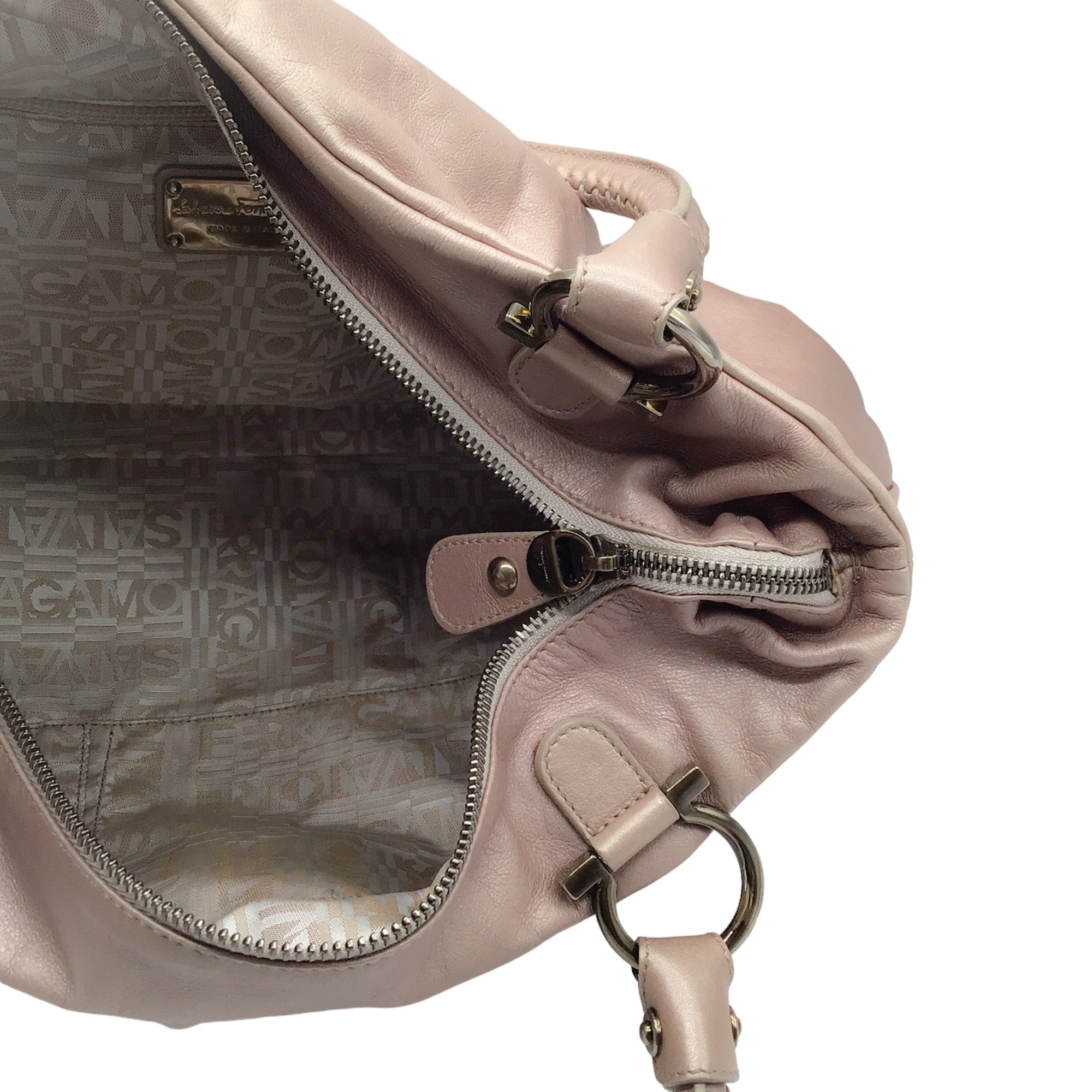 Salvatore Ferragamo Pink Metallic Gancini Leather Handbag