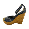 Load image into Gallery viewer, Jimmy Choo Navy Blue / Beige Portia Woven Raffia Cork Platform Wedge Sandals