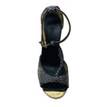 Load image into Gallery viewer, Jimmy Choo Navy Blue / Beige Portia Woven Raffia Cork Platform Wedge Sandals