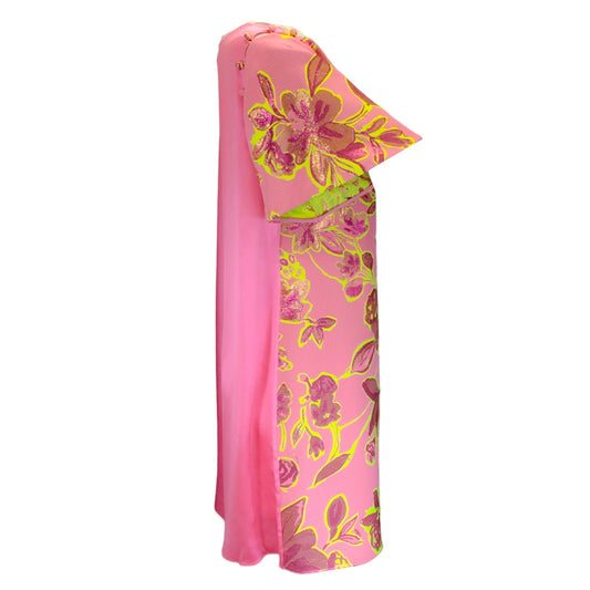 Prabal Gurung Flaming Pink Multi Metallic Silk Jacquard Dress