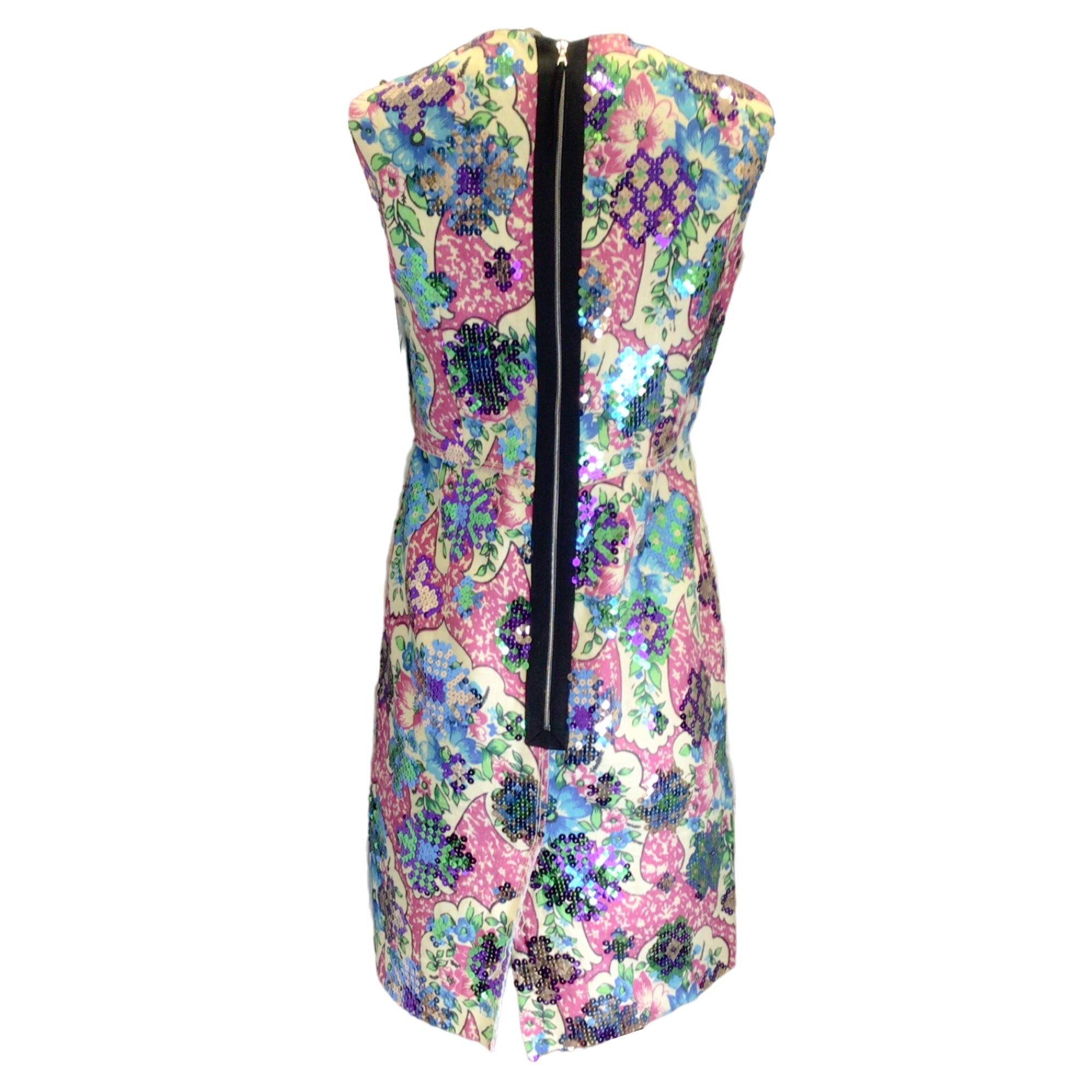 Marc Jacobs Multicolored Sequined Floral Printed Sleeveless Linen Dress