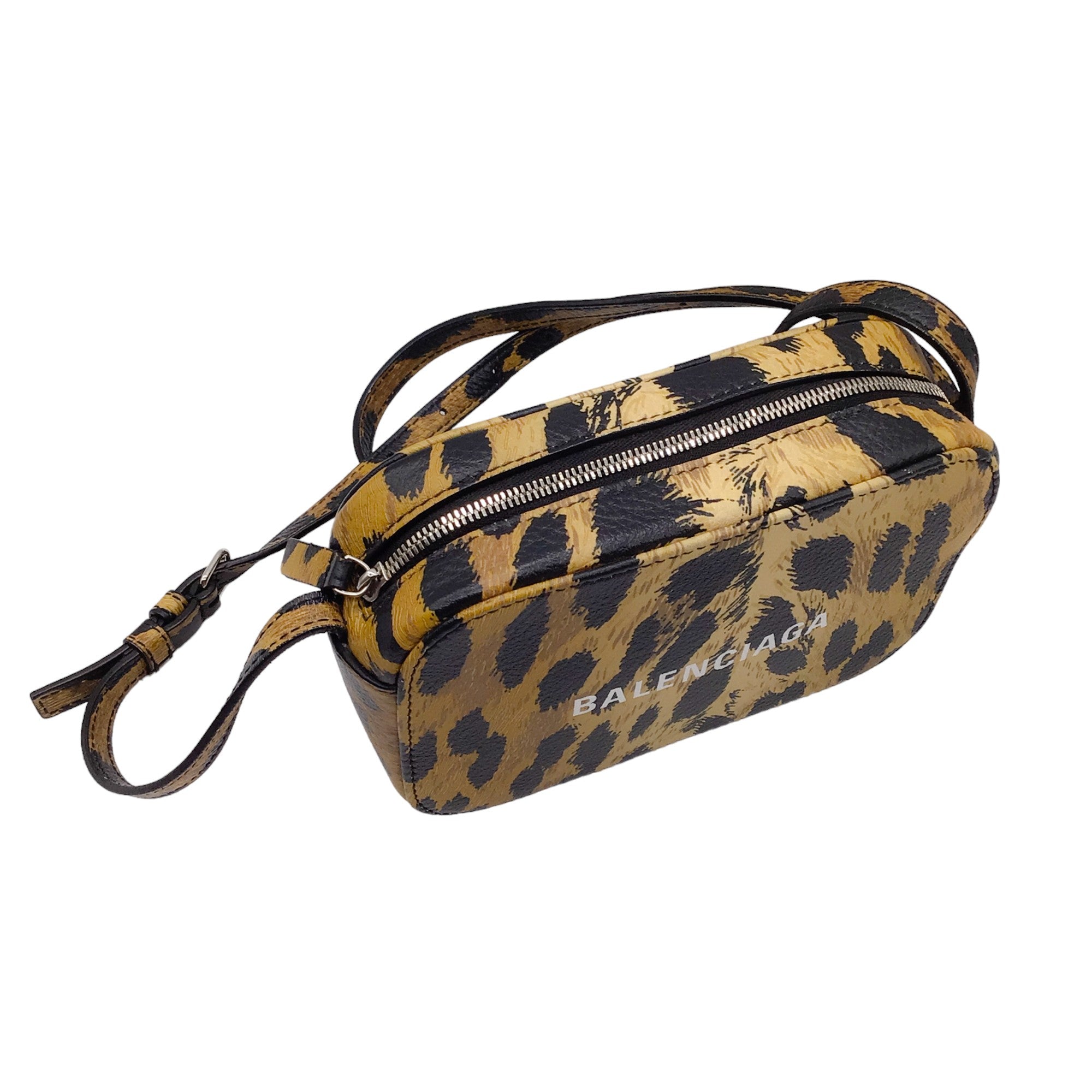 Balenciaga Tan / Black Leopard Printed Small Camera Handbag