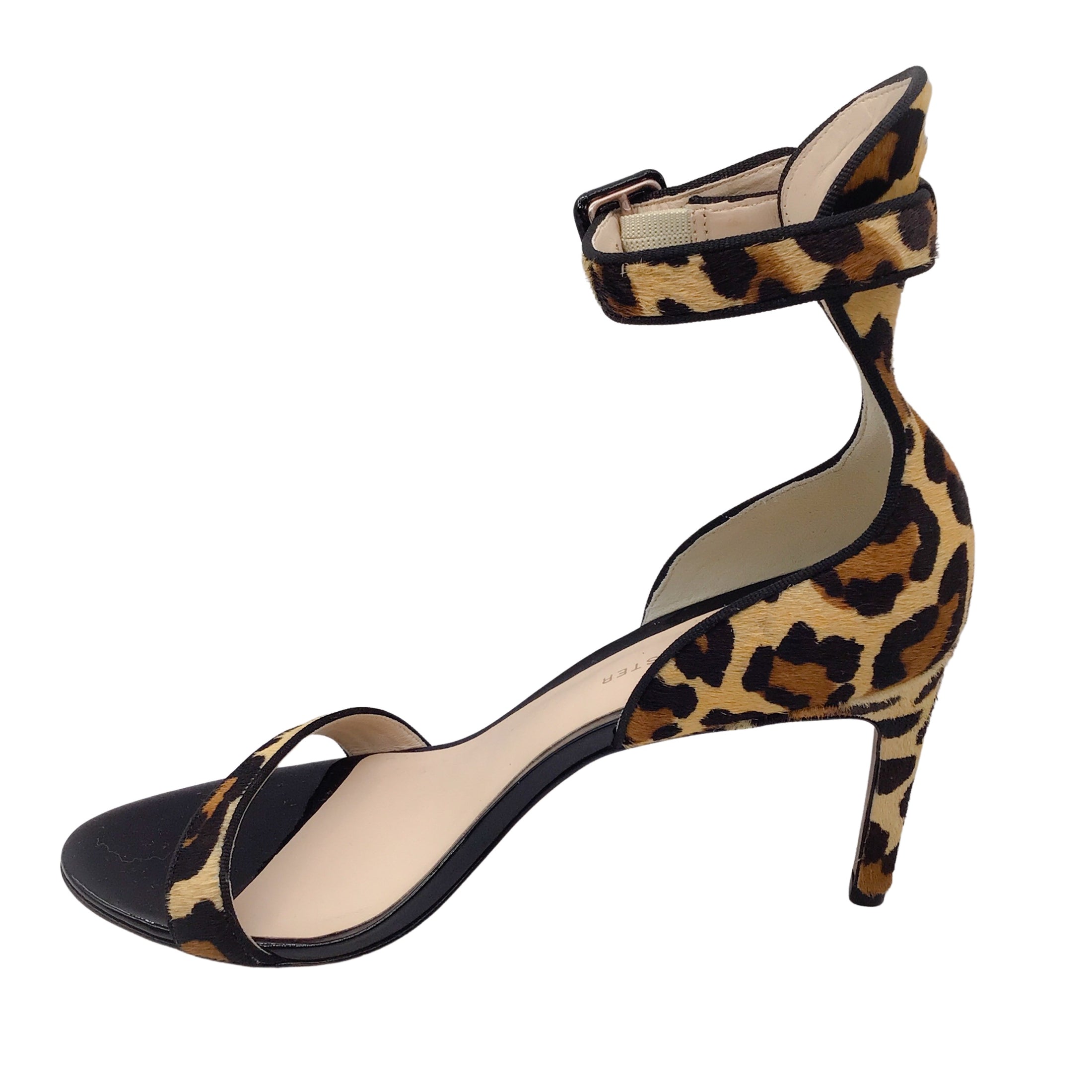 Sophia Webster Tan / Brown / Black Leopard Printed Calf Hair Ankle Strap Sandals