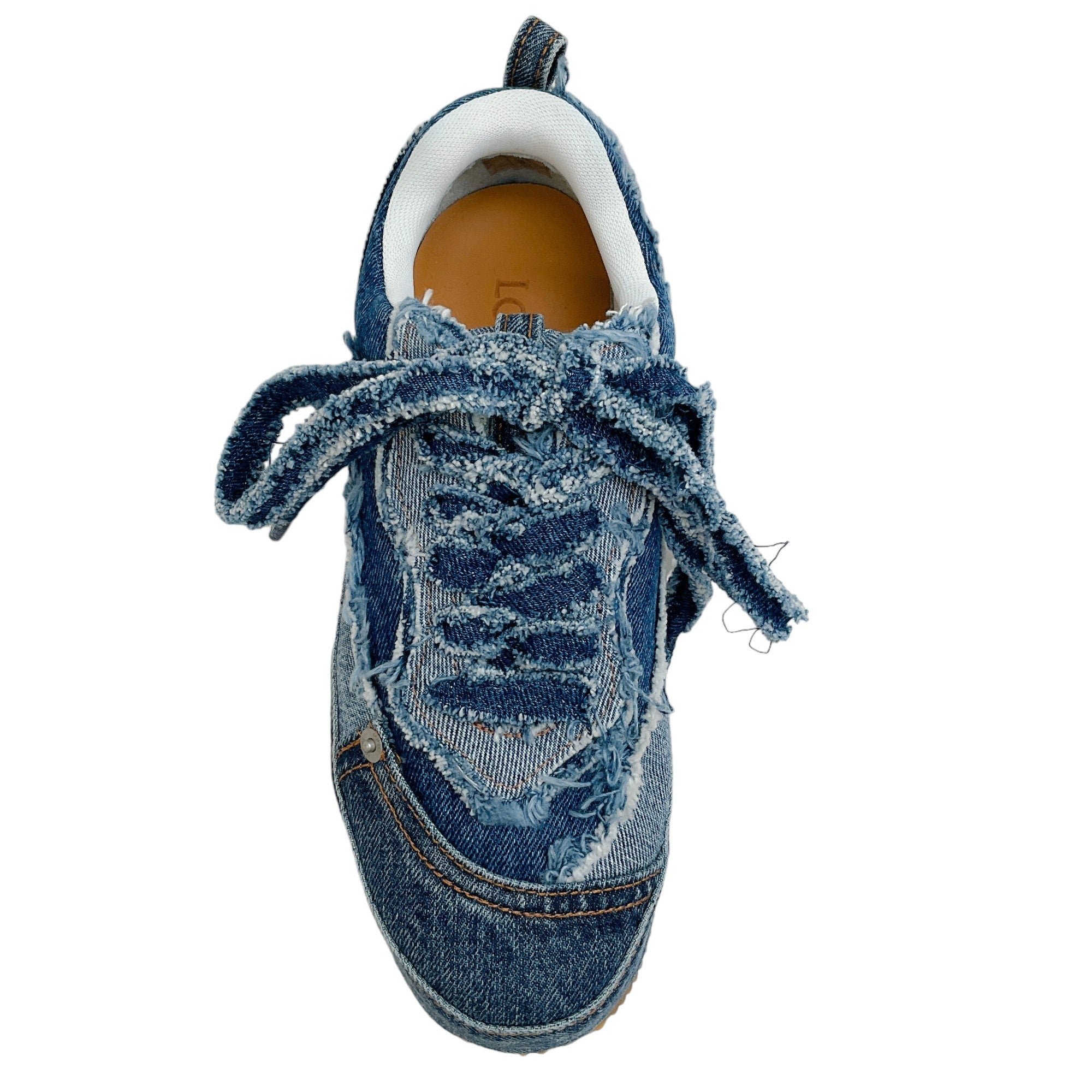 Loewe Blue Distressed Denim Platform Sneakers