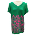 Load image into Gallery viewer, Etro Green / Pink Short Sleeved V-Neck Cotton Knit Sweater