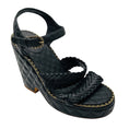 Load image into Gallery viewer, Chanel Black Quilted Leather Platform Sandals with Braided Straps and Gold Chain Trim