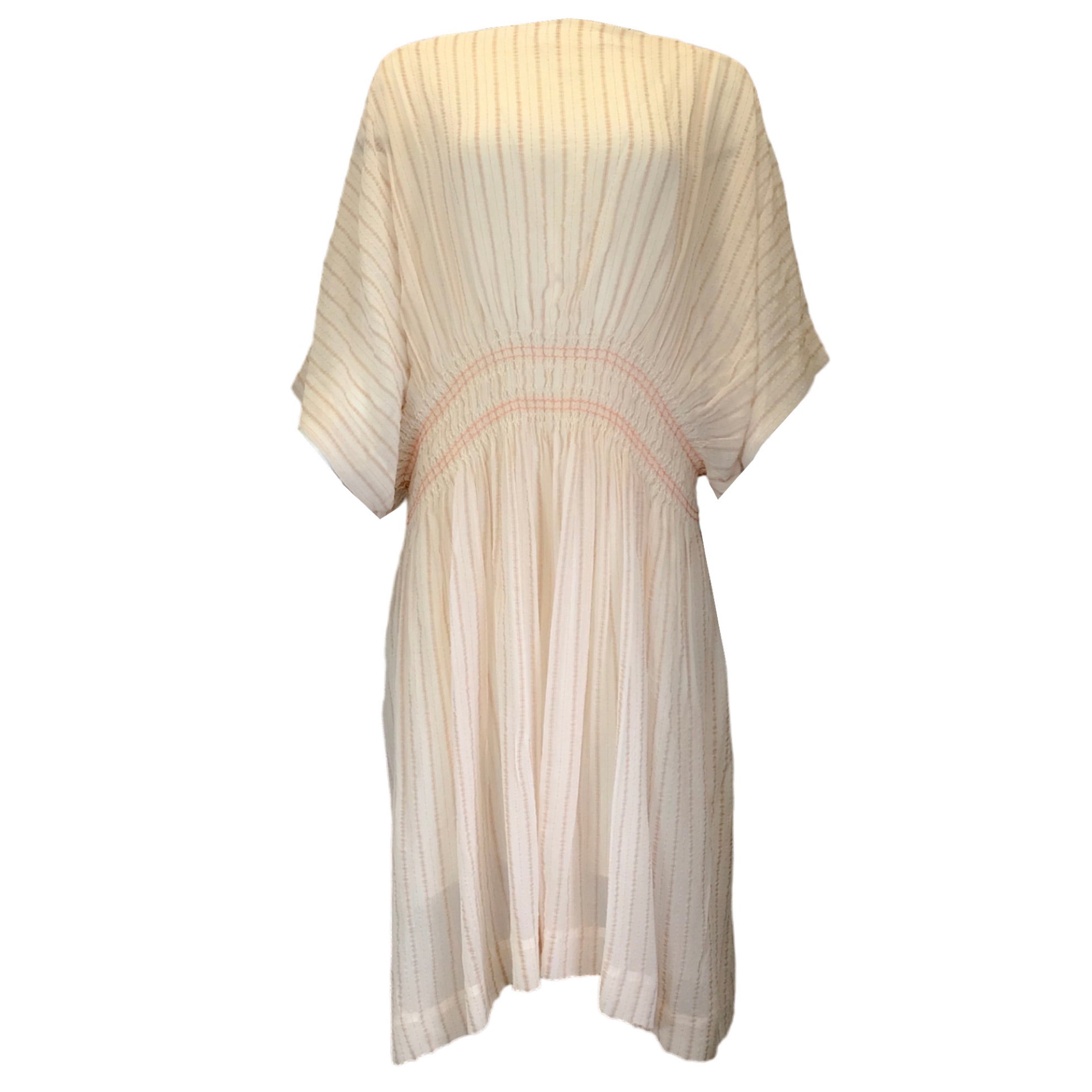 Chloe Ivory / Orange Striped Silk Chiffon Midi Dress